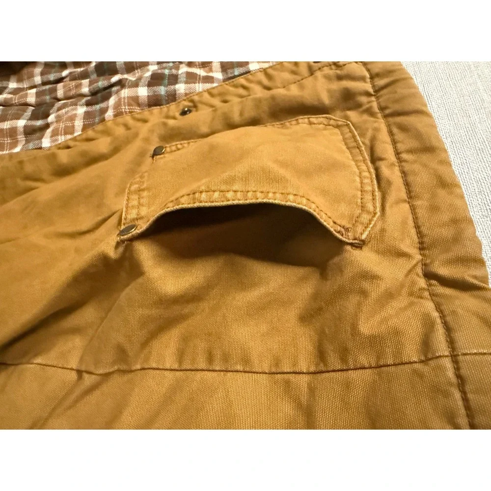 Old Navy Boys Brown Canvas Barn Jacket Corduroy Collar Plaid Lined Size L 10-12